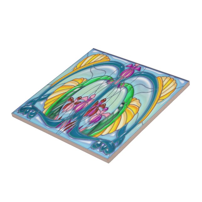 Art décoFuschia målat glass Kakelplatta (Sidan)