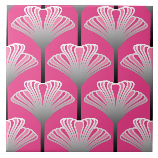 Art décolilja, Fuchsia rosor och silvergrått Kakelplatta (Framsidan)