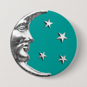 Art décomåne och stjärnor - turkos & silver knapp