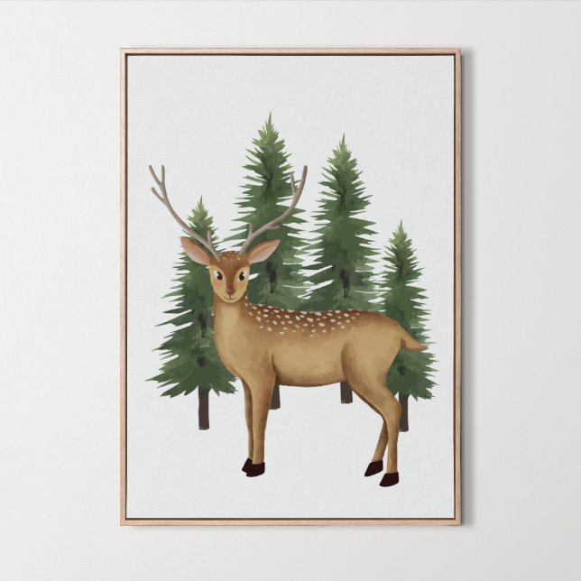 Art Decor för konsttarm för matsmältningsbeklädnad Poster (Cute Nursery Woodland Animal Wall Art Deco, deer, forest, tree)