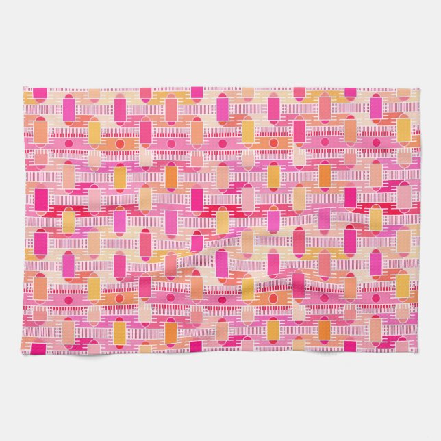 Art Decos industriella chic - rosa, persikor, guld Kökshandduk (Horisontell)
