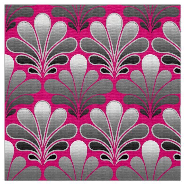 Art décosnäckamönster, grått och Fuchsiarosor Tyg (Provkarta)