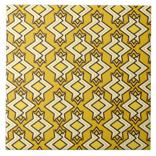 Art décotapetmönster, senapsgultt guld kakelplatta