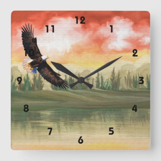 Art Eagle Soaring Sjö Wall Clock Fyrkantig Klocka