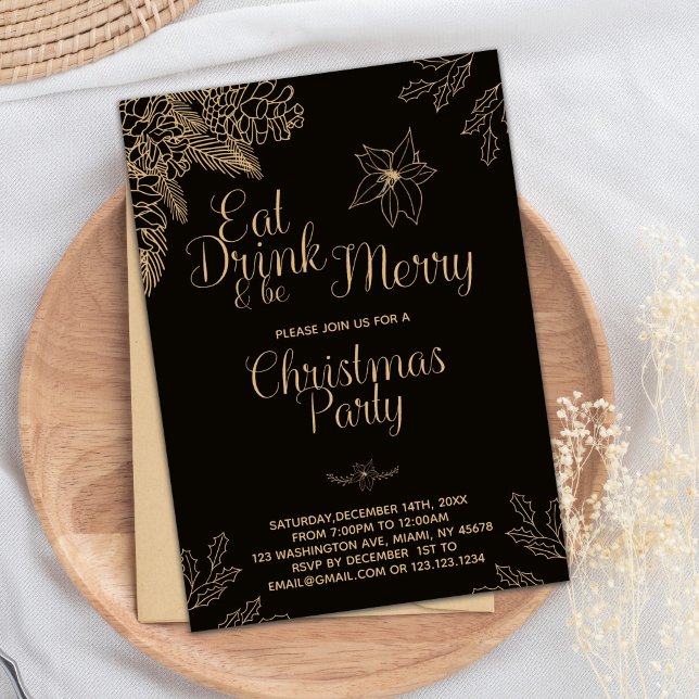 Art Eat Drink Be God jul Party-inbjudan Inbjudningar (Art Eat Drink and be Merry Christmas Invitations)