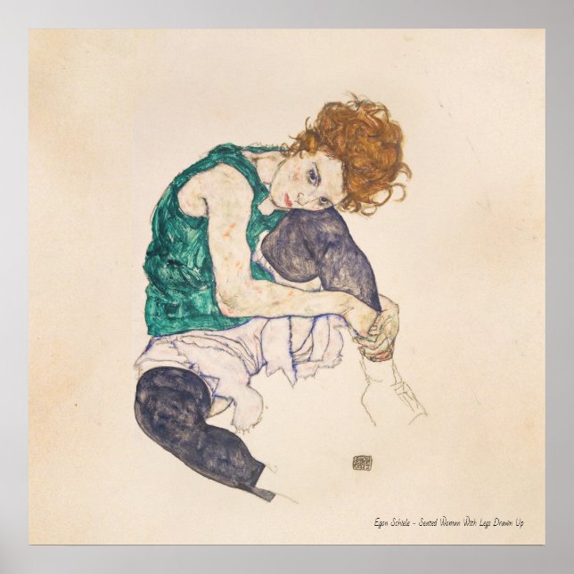 ART, EGON SCHIELE SJÄLPTE WOMAN MED BEN PULERAT POSTER (Framsidan)