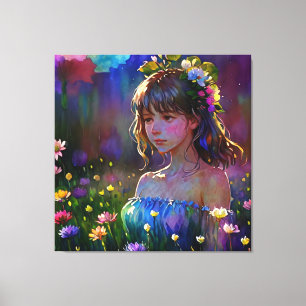 *~ Art Fantasy Vild Flowers Girl AP56 Watercolor Canvastryck