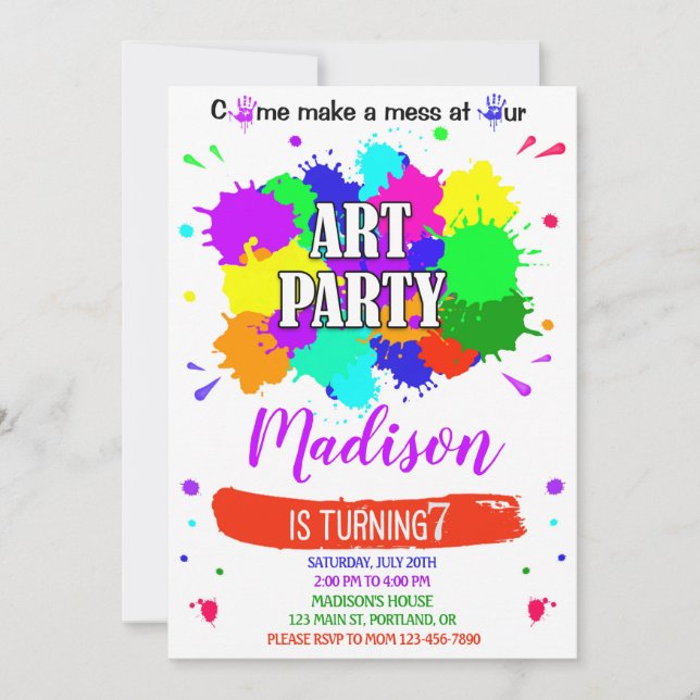 Art-födelsedagsinbjudan Artsy-målningslotteri Inbjudningar (Framsida)