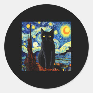 Art Funny Black Cat Painting Artist Van Gogh Starr Runt Klistermärke