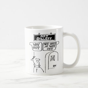Art Gallery-signaturer. "Ut", och "Inte så ut" Kaffemugg