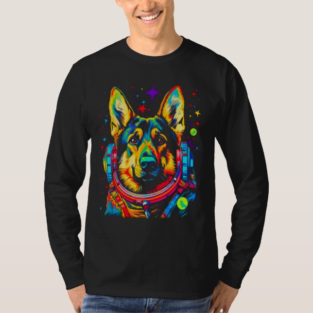 Art German Shepherd Dog Astronaut T Shirt (Framsida)