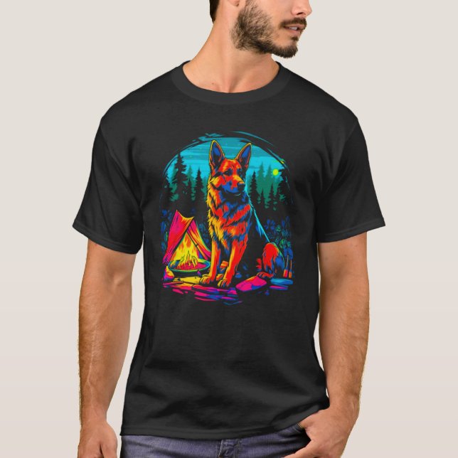 Art German Shepherd Dog Camping T Shirt (Framsida)