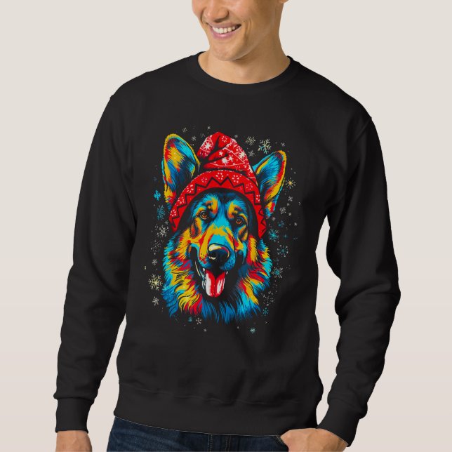 Art German Shepherd Dog Christmas Lång Ärmad Tröja (Framsida)