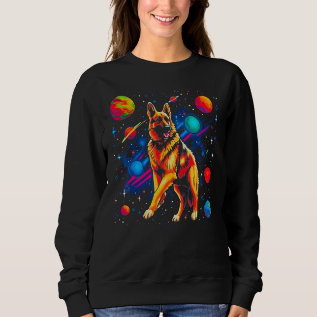 Art German Shepherd Dog Cosmos Galaxy Space Planet T Shirt (Framsida)