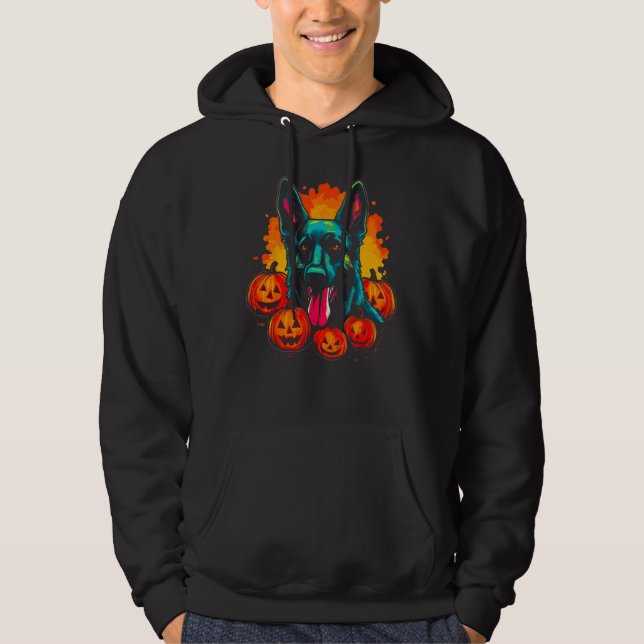 Art German Shepherd Dog Halloween Pumpkin Hoodie (Framsida)