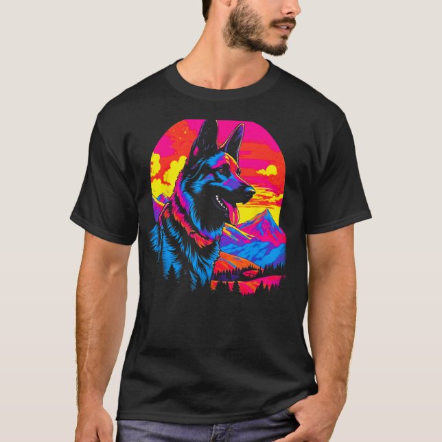 Art German Shepherd Dog Hike T Shirt (Framsida)