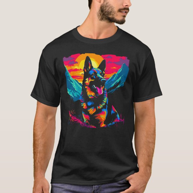 Art German Shepherd Dog Hiking T Shirt (Framsida)