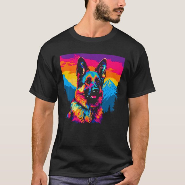 Art German Shepherd Dog Mountain T Shirt (Framsida)