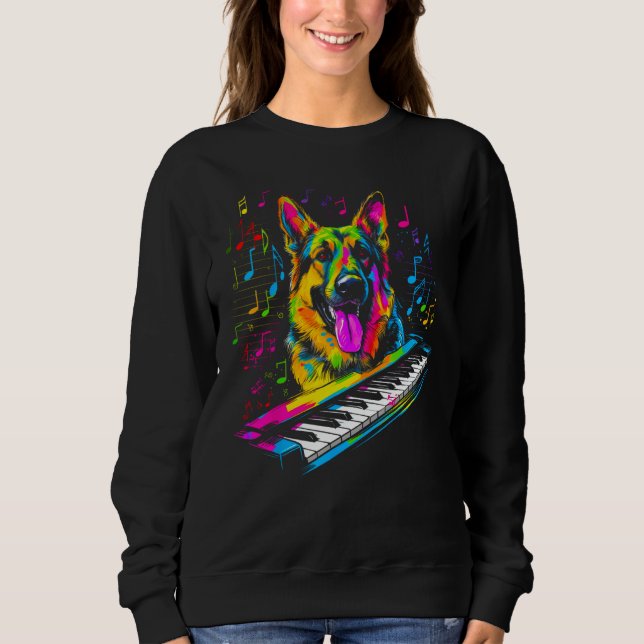 Art German Shepherd Dog Piano Pianist T Shirt (Framsida)