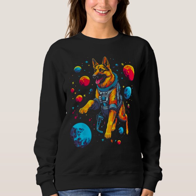Art German Shepherd Dog Space Planet T Shirt (Framsida)