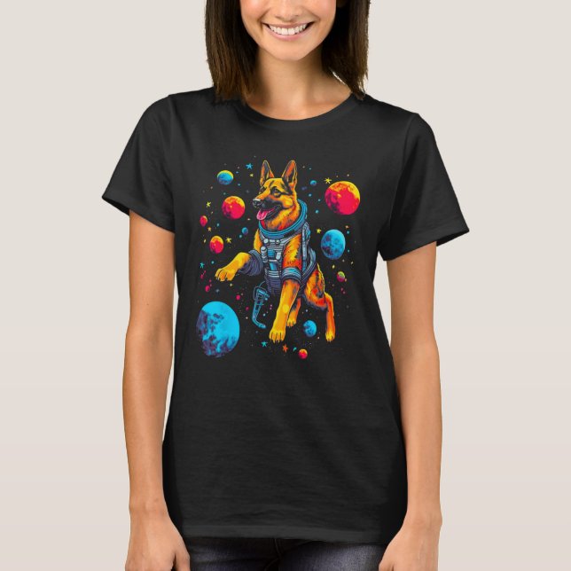 Art German Shepherd Dog Space Planet T Shirt (Framsida)