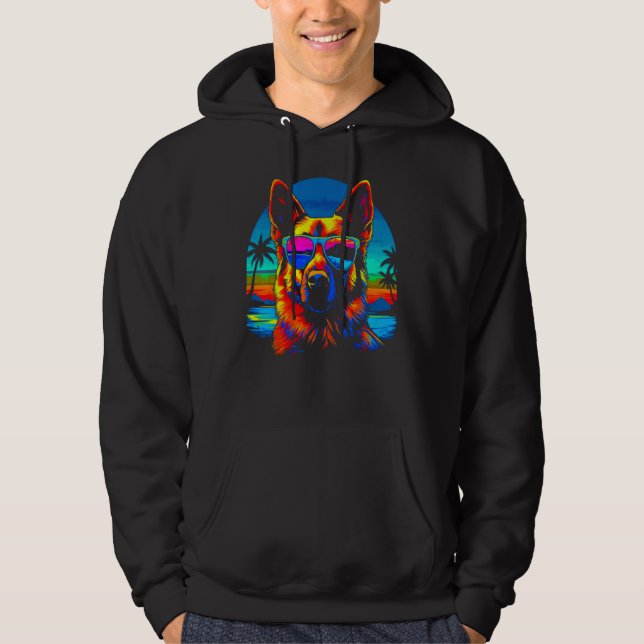 Art German Shepherd Dog Sunglasses Vacation Hoodie (Framsida)