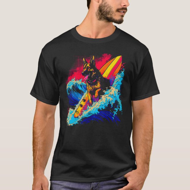 Art German Shepherd Dog Surf Surfing T Shirt (Framsida)