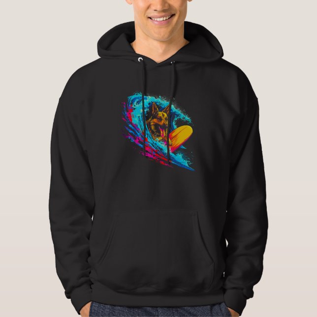 Art German Shepherd Dog Wave Surf Hoodie (Framsida)