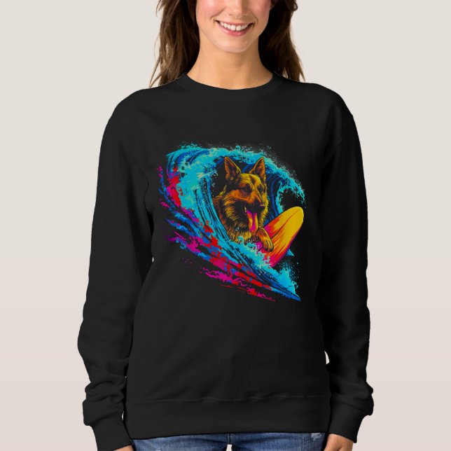 Art German Shepherd Dog Wave Surf T Shirt (Framsida)