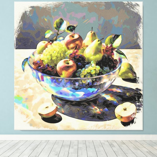 *~* Art Gift . Fortfarande SC6 Frukt Crystal Bowl Canvastryck (Insitu (trägolv))