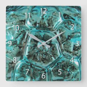 Art Glass Teal Blue Jewel Turtle - nummer Fyrkantig Klocka