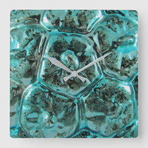 Art Glass Teal Blue Jewel Turtle Snäcka Fyrkantig Klocka