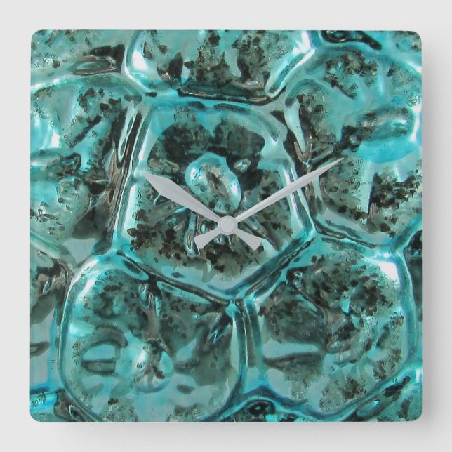 Art Glass Teal Blue Jewel Turtle Snäcka Fyrkantig Klocka (Framsida)