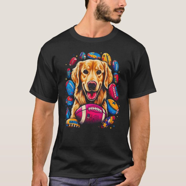 Art Golden Retriever Dog American Football T Shirt (Framsida)