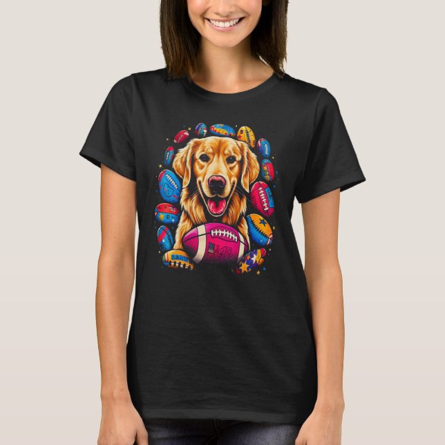 Art Golden Retriever Dog American Football T Shirt (Framsida)