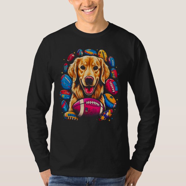 Art Golden Retriever Dog American Football T Shirt (Framsida)