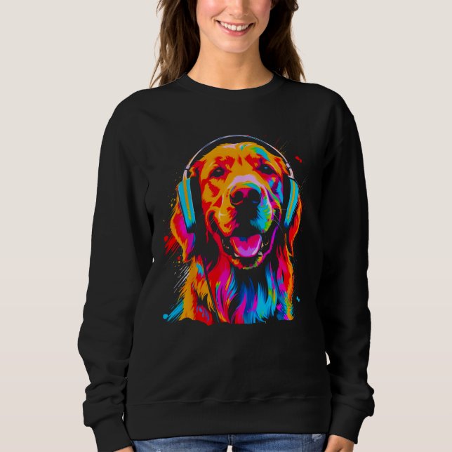Art Golden Retriever Dog DJ Headset T Shirt (Framsida)