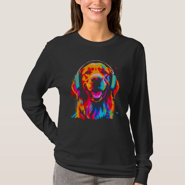 Art Golden Retriever Dog DJ Headset T Shirt (Framsida)