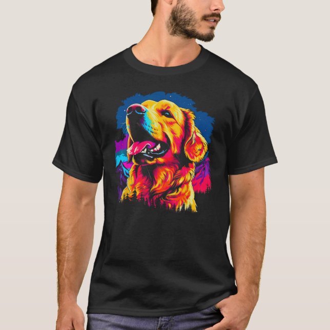 Art Golden Retriever Dog Hiking T Shirt (Framsida)