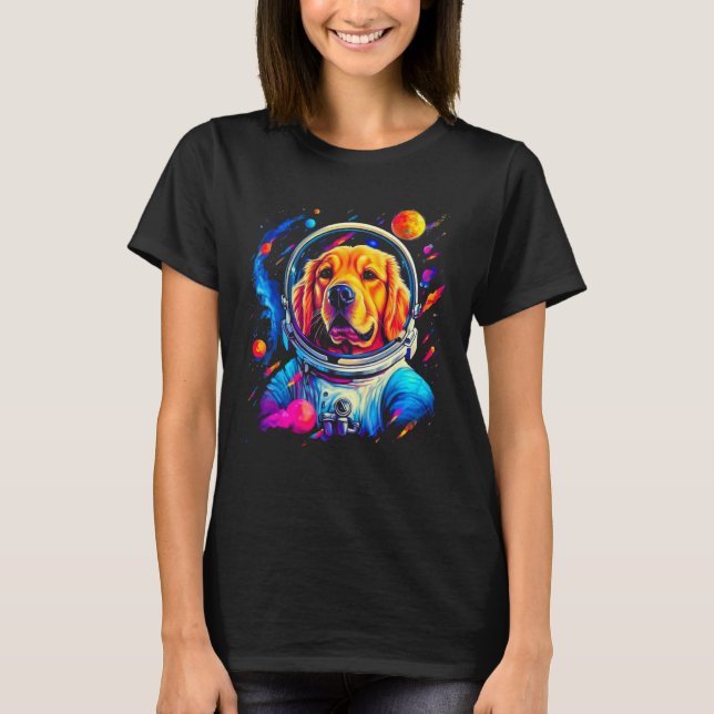 Art Golden Retriever Dog in Space T Shirt (Framsida)