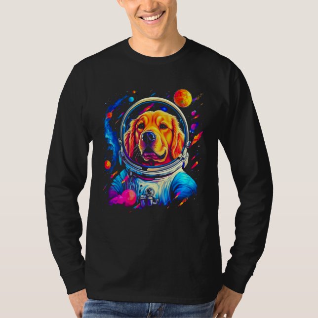 Art Golden Retriever Dog in Space T Shirt (Framsida)