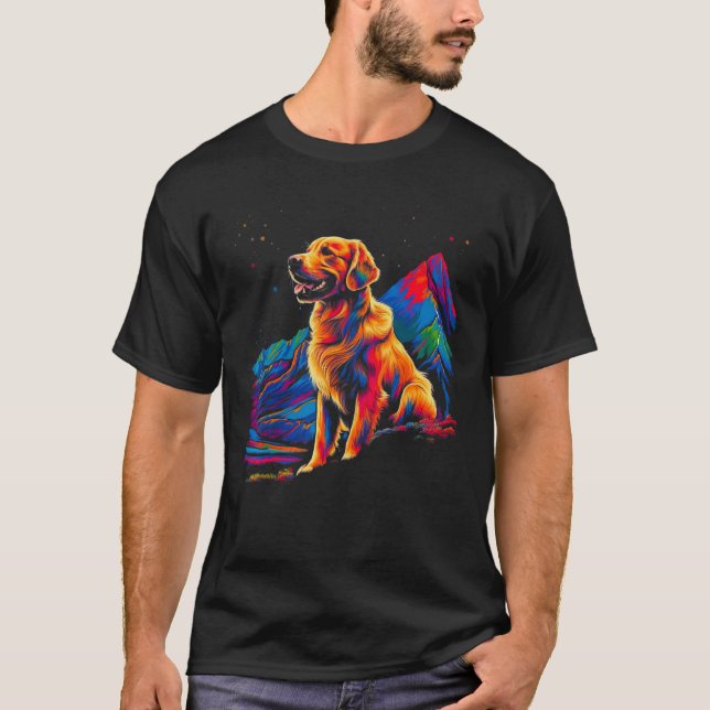 Art Golden Retriever Dog Mountain Hiking T Shirt (Framsida)