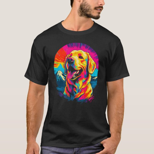 Art Golden Retriever Dog Mountain T Shirt (Framsida)