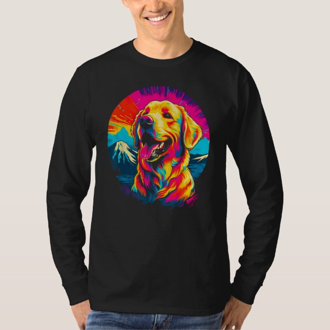 Art Golden Retriever Dog Mountain T Shirt (Framsida)