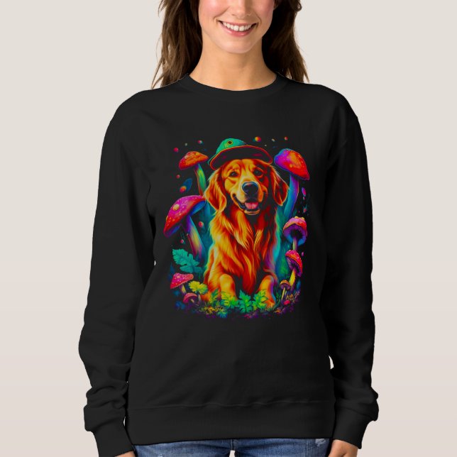 Art Golden Retriever Dog Mushroom Psychedelic T Shirt (Framsida)