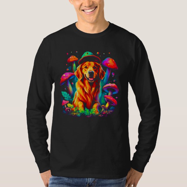 Art Golden Retriever Dog Mushroom Psychedelic T Shirt (Framsida)