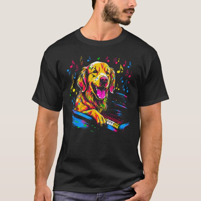Art Golden Retriever Dog Piano T Shirt (Framsida)