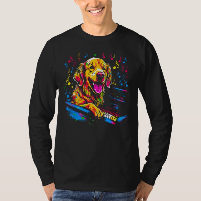 Art Golden Retriever Dog Piano T Shirt (Framsida)