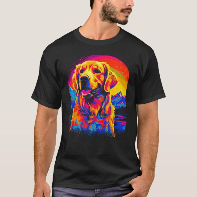 Art Golden Retriever Dog Sunset T Shirt (Framsida)