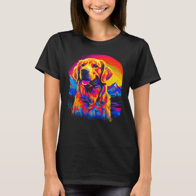 Art Golden Retriever Dog Sunset T Shirt (Framsida)